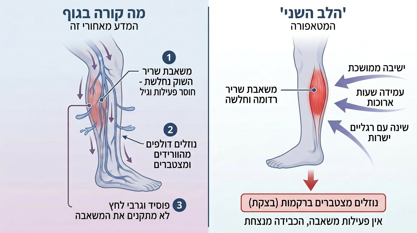 אינפוגרפיקה: שריר השוק כ'הלב השני' - מה קורה בגוף כשהמשאבה רדומה וכיצד נוצרת בצקת